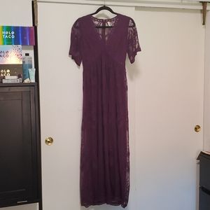 Plum dress with lace overlay